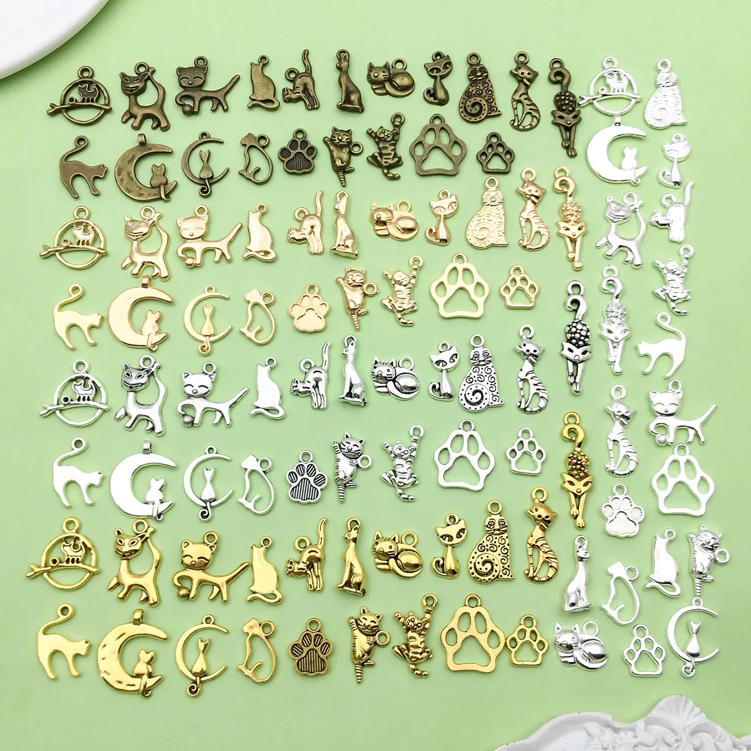 20/100pcs Alloy Cat Design Charms Animal Pendants For DIY Bracelets Necklaces Earrings Jewelry Making Accessories