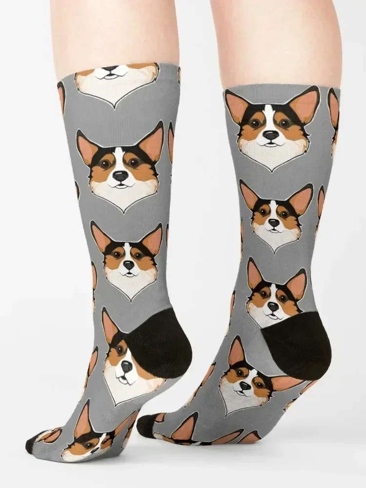 Tri color Corgi Socks Non-slip hockey Stockings Hiking boots Boy Socks Women's