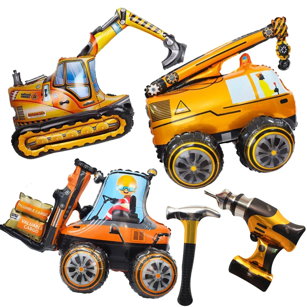 Construction Themed Birthday Party Balloon Excavator Balloon Hammer Drill Balloon Boys Men Birthday Party Decorations Supplies