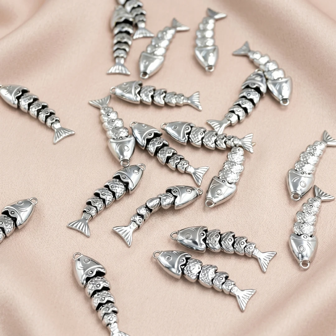 1 Piece Stainless Steel Ocean Fish Charms 18K Real Gold Plated Movable Pendant For DIY Necklace Bracelet Jewelry Making view 6