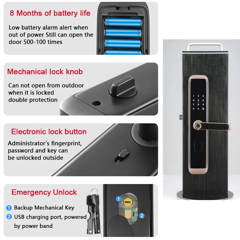 RAYKUBE Biometric Fingerprint Door Lock Intelligent Electronic Lock Fingerprint Verification With Password & RFID Unlock Z4