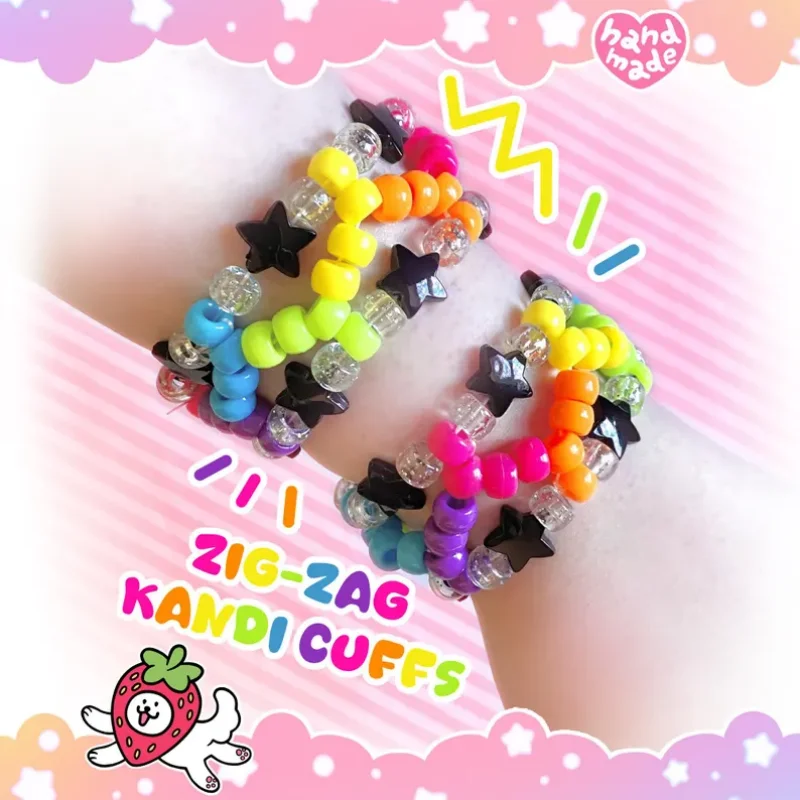 Image of Scenecore Regenbogen Zickzack Kandi Manschette Queer Pride Stern Perlen Armband