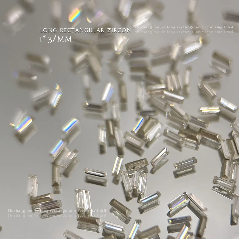 100PCS Reflective Sparkle 5A Mini Zircon Thin Rectangle White Diamonds Strip Nail Art Rhinestones Decorations Manicure Charms