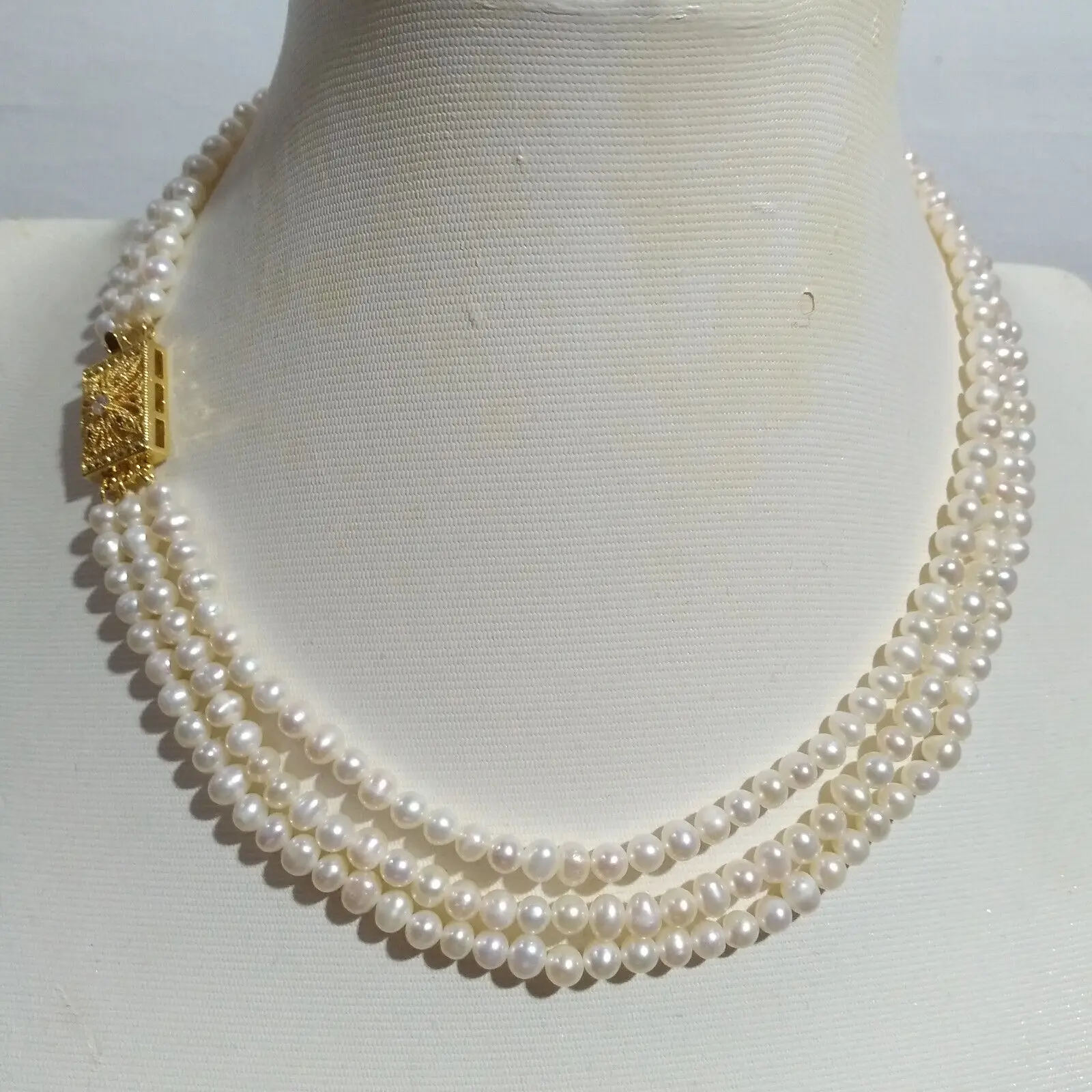 

Three Strand 3 Rows Gorgeous 4-5mm Akoya White Natural Genuine Pearl Necklace 18" 19" 20" Exquisite Square Clasp Free Shipping