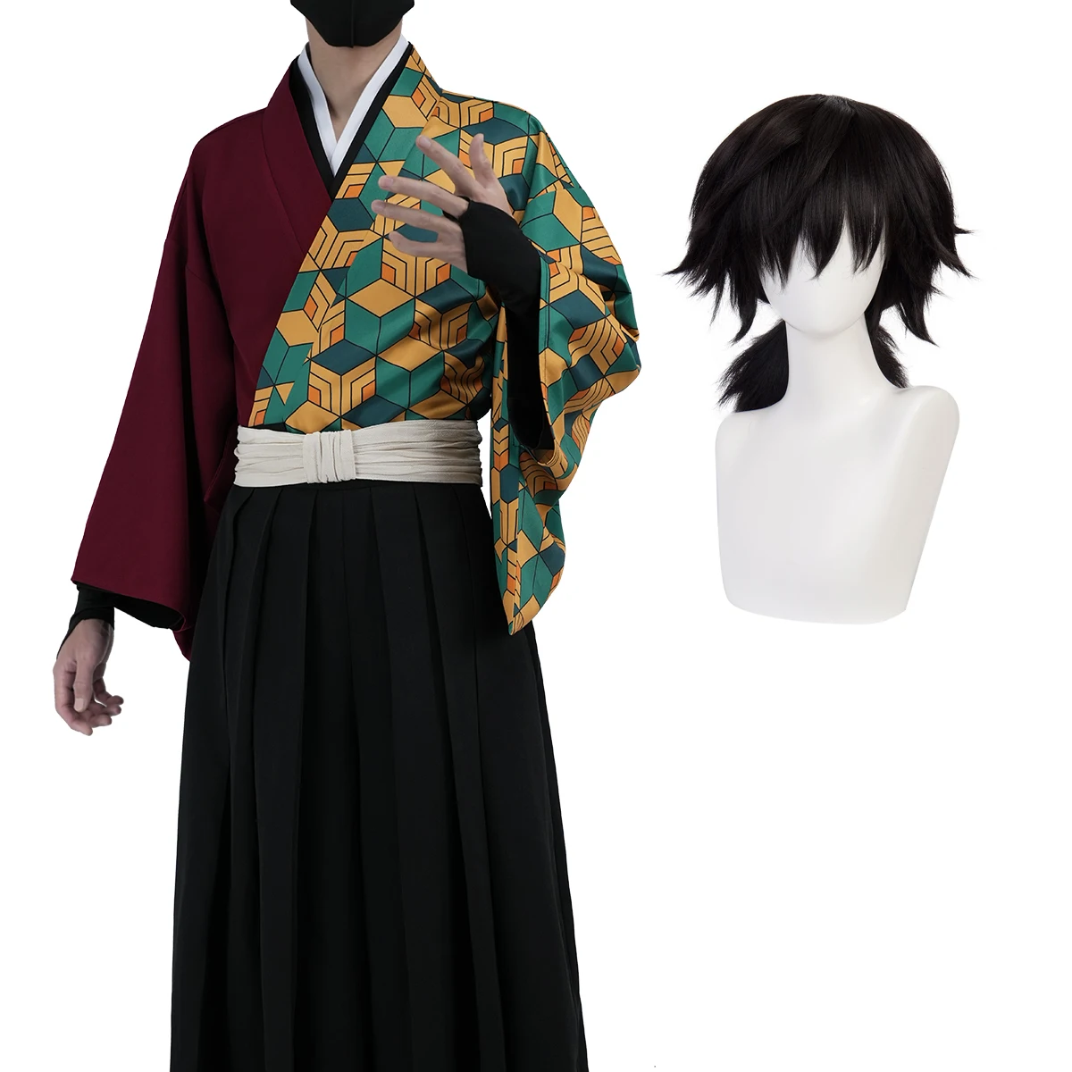 Disfraz de Anime HOLOUN Tomioka Giyuu, Peluca, Haori, Pantalones, Regalo de Halloween y Navidad