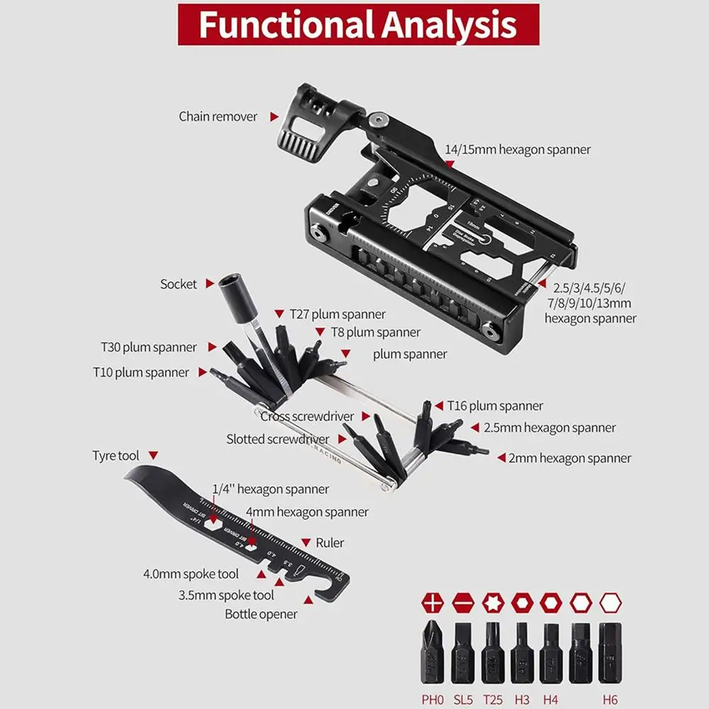 Bicycle Repair Tool Kit 38 in 1 Bicycle Multitool with Chain Levers Hex Spoke Wrench Splitter Tool and Crank Puller