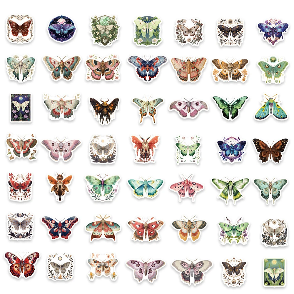 10/30/50PCS Colorful Moth Animal Cute Stickers Cartoon Decals Kids Toy DIY Diary Suitcase Scrapbook Laptop Bike Funny Sticker