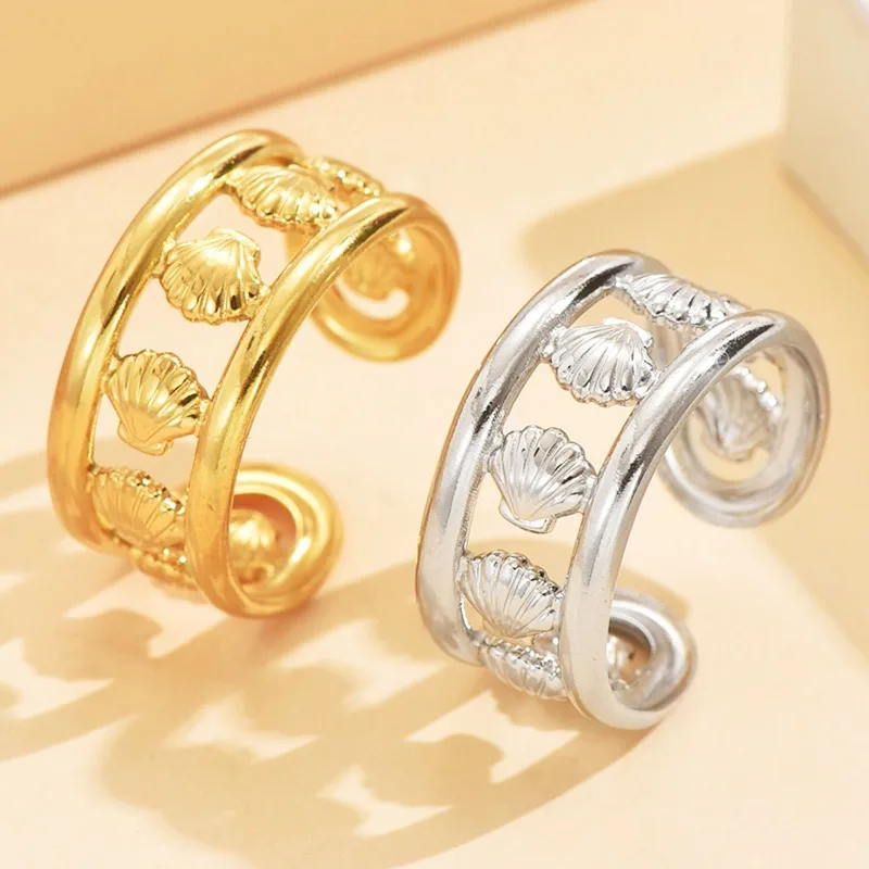 

Fresh Vacation Wind Shell Stainless Steel Ring Bohemian Ocean Series Ring