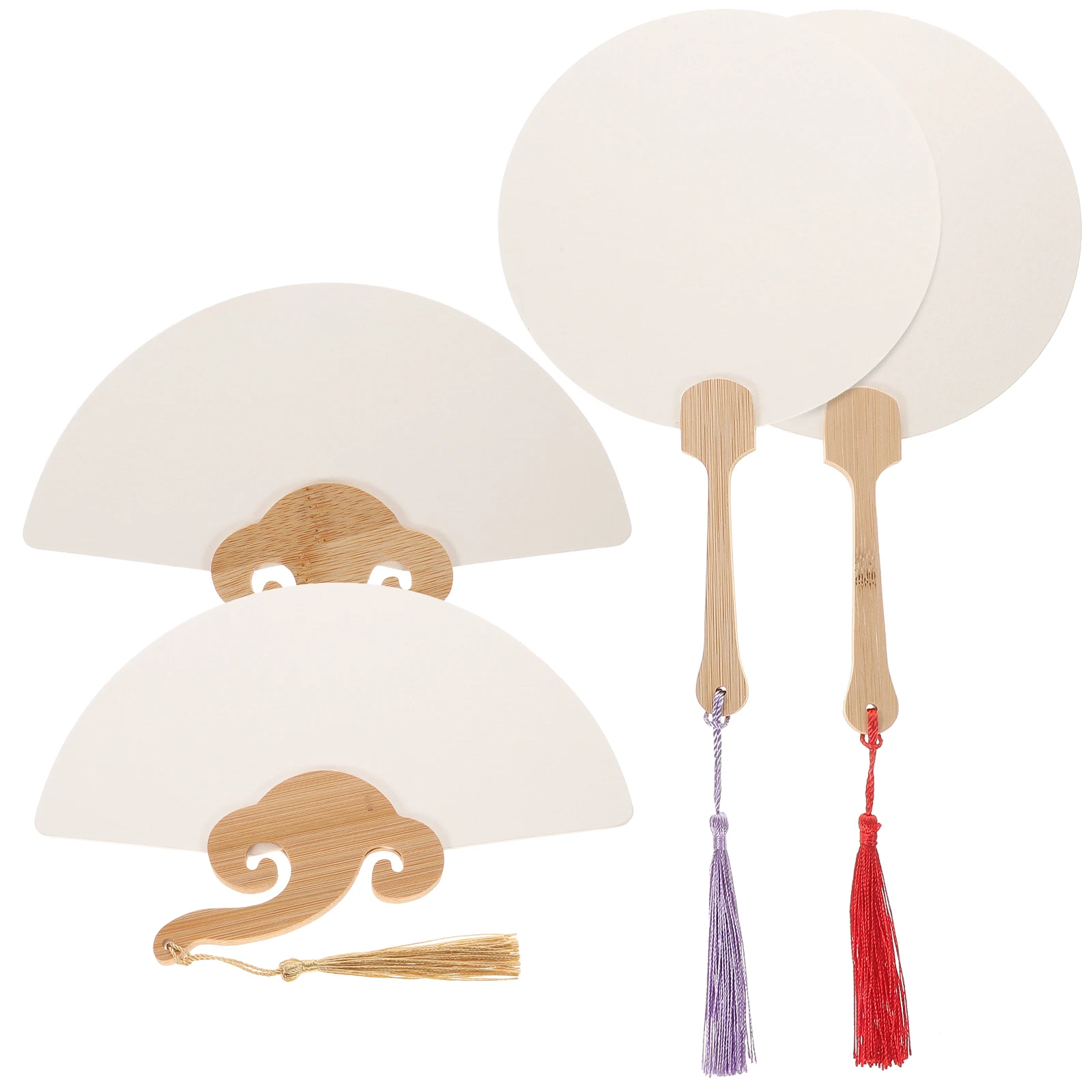 

4 Pcs Blank Paper Fans Handheld DIY Mini White Fringe Decoration Crafts Kids Toys Painting Graffiti Unfinished Home