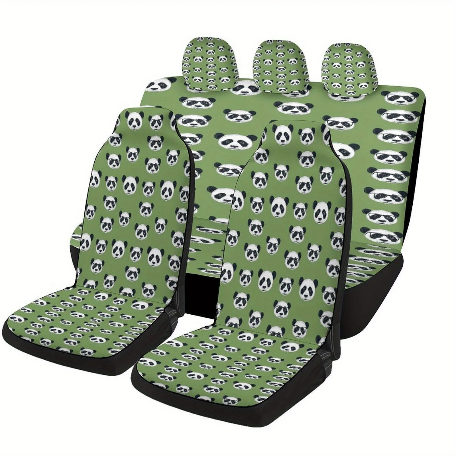 Set Of Car Seat Covers Featuring A Panda Design, Suitable For A Variety Of Vehicles. Stylish And Unique, This Complete Set Inclu