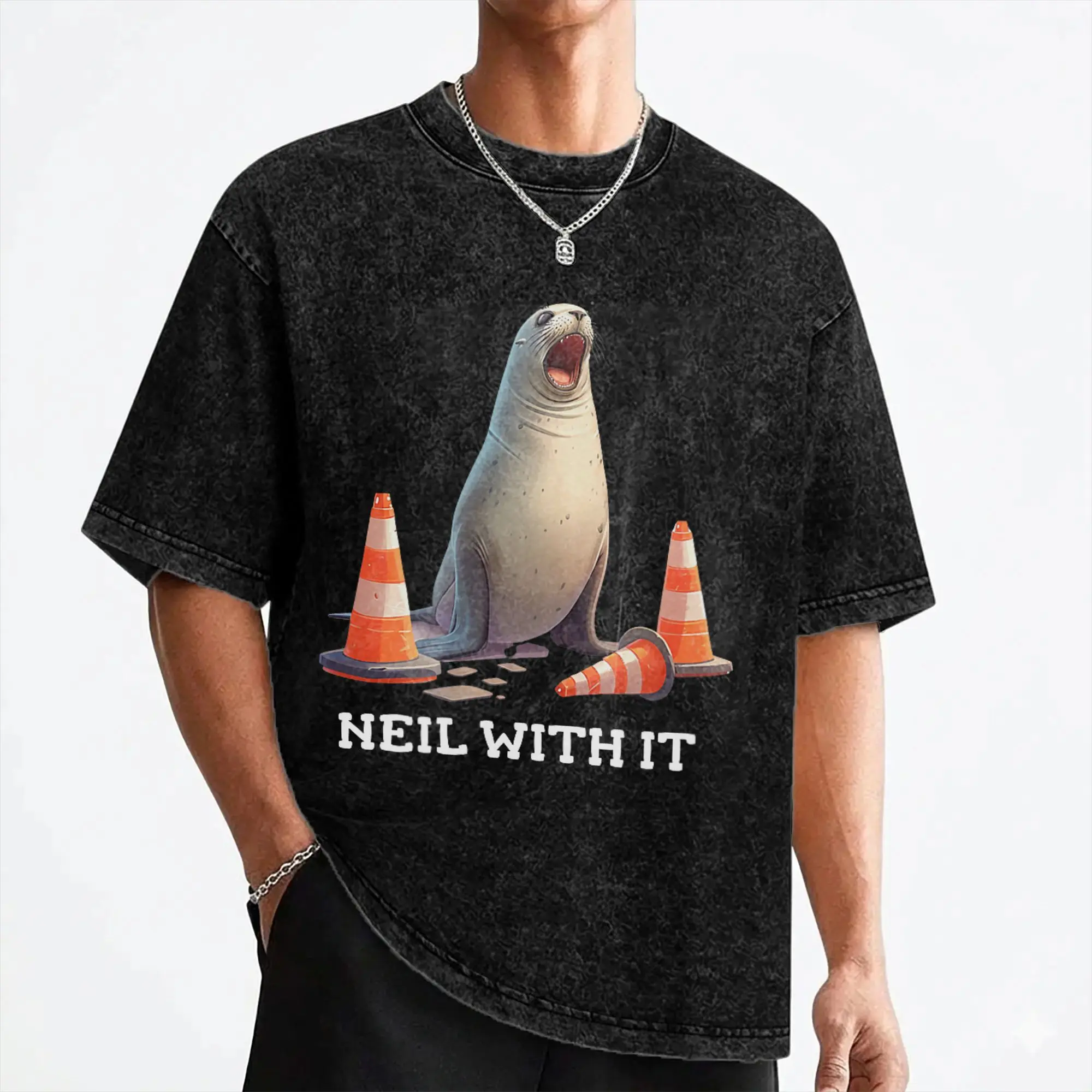 Neil The Seal Funny Elephant Seal Meme T Shirts Washed 100% Cotton Harajuku T-Shirt  Vintage Men Women Streetwear Summer Tees