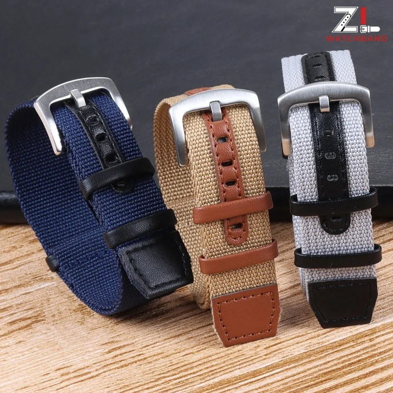 20mm 22mm Nylon Patch Leather Strap for Hamilton for Seiko for Rolex for Omega Canvas Sport Watchband Soft Bracelet Wristband