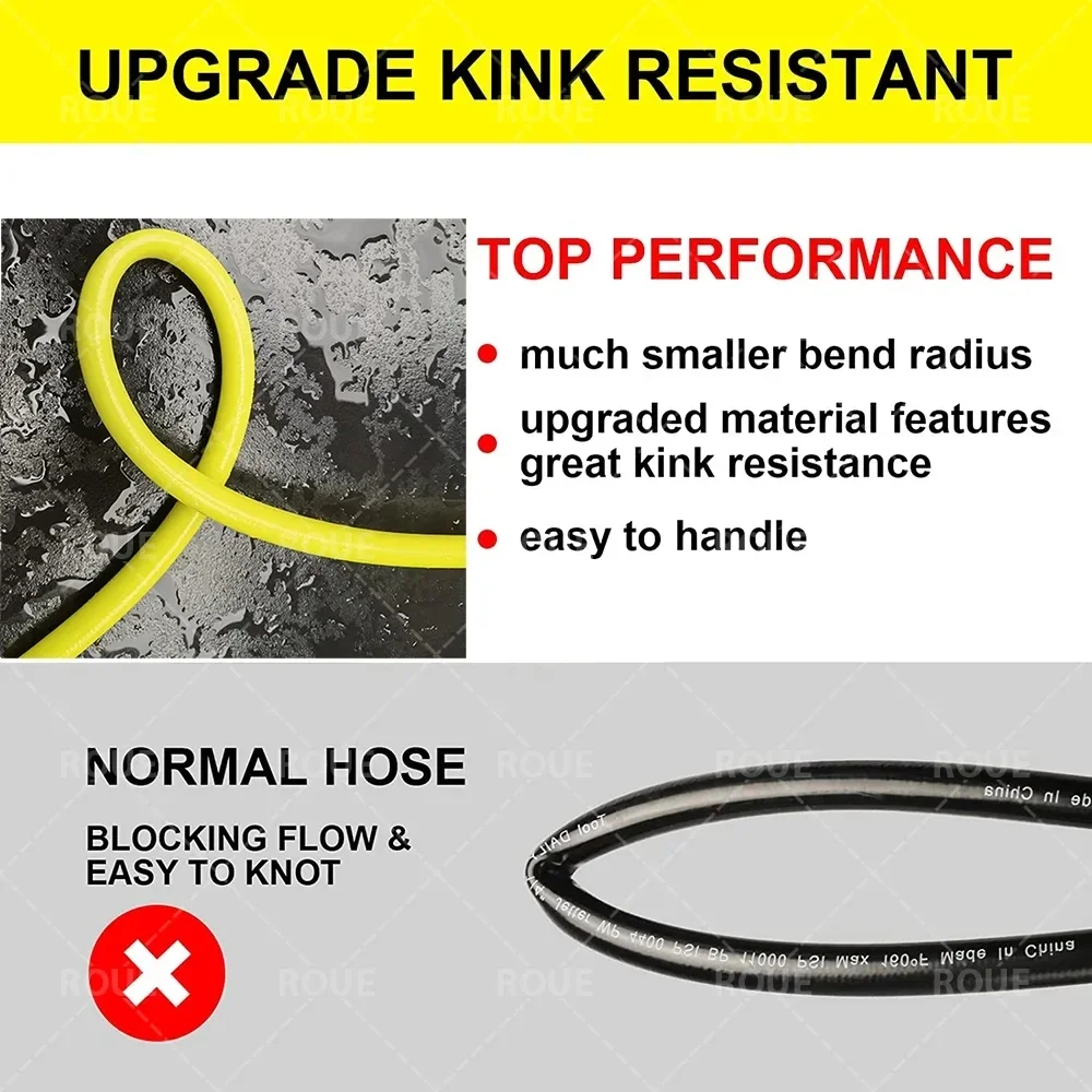 Pressure Washer Cleaning Hose Pipe Cord Extension Hose Super Flexible Kink Resistant Power Washer Hose for Karcher Bosch Black