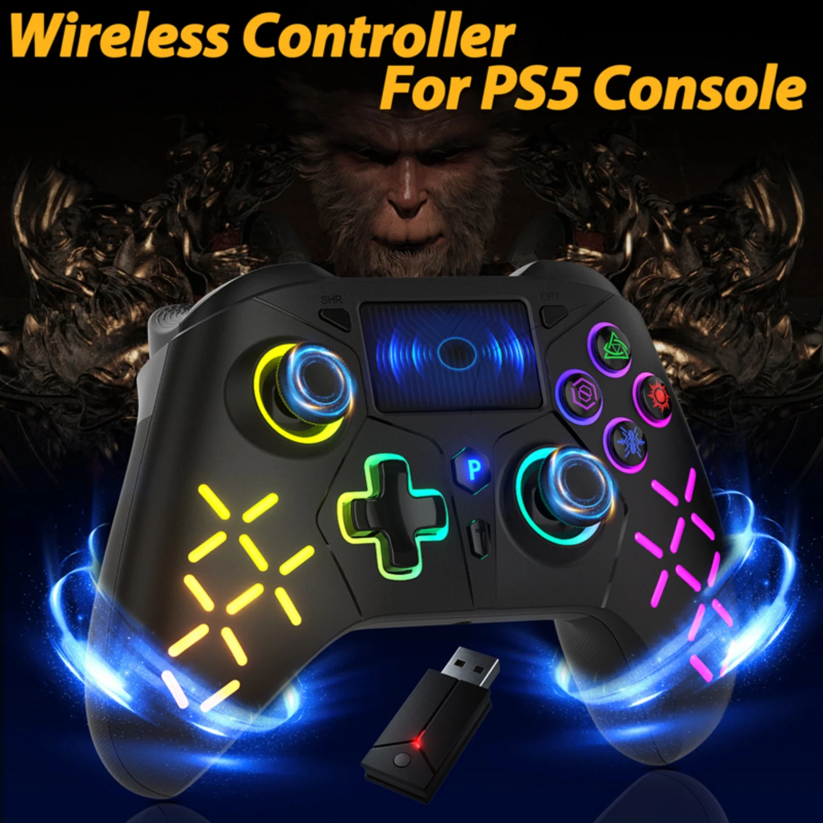 Gamepads For PS5/PS4/Slim/Pro/PC Controller RGB Wireless Game Grip Joystick 6Axis Dual Shock Marco/Turbo Touchpad Gaming Control