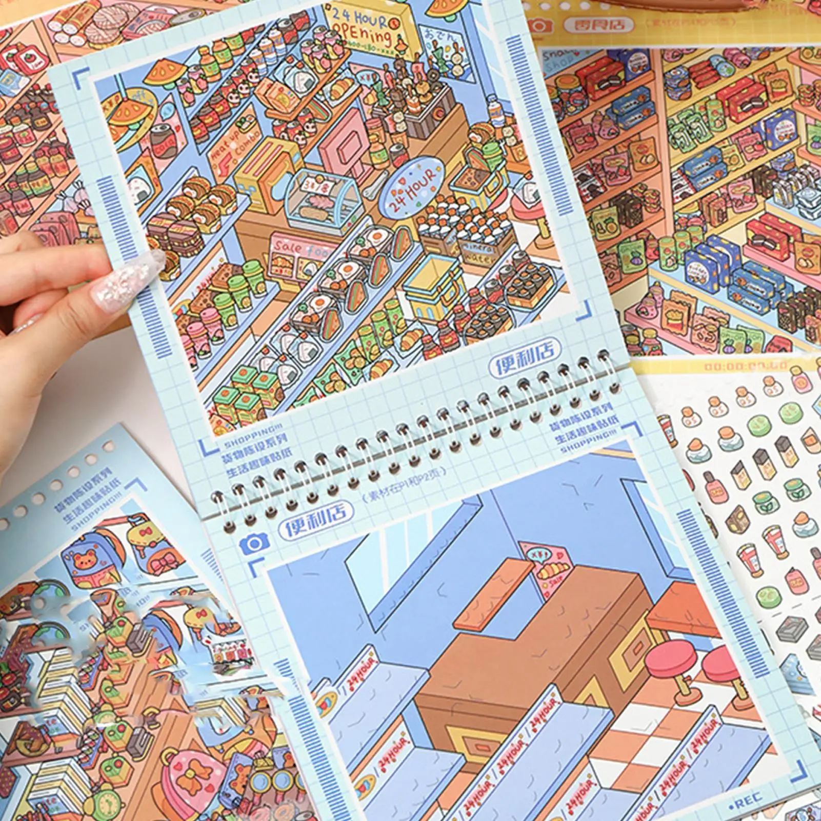 

Scene Sticker Book Miniature Shop Scene Stickers DIY Cartoon Decals for Kids Craft Enthusiasts Rainy Day Activity Evening