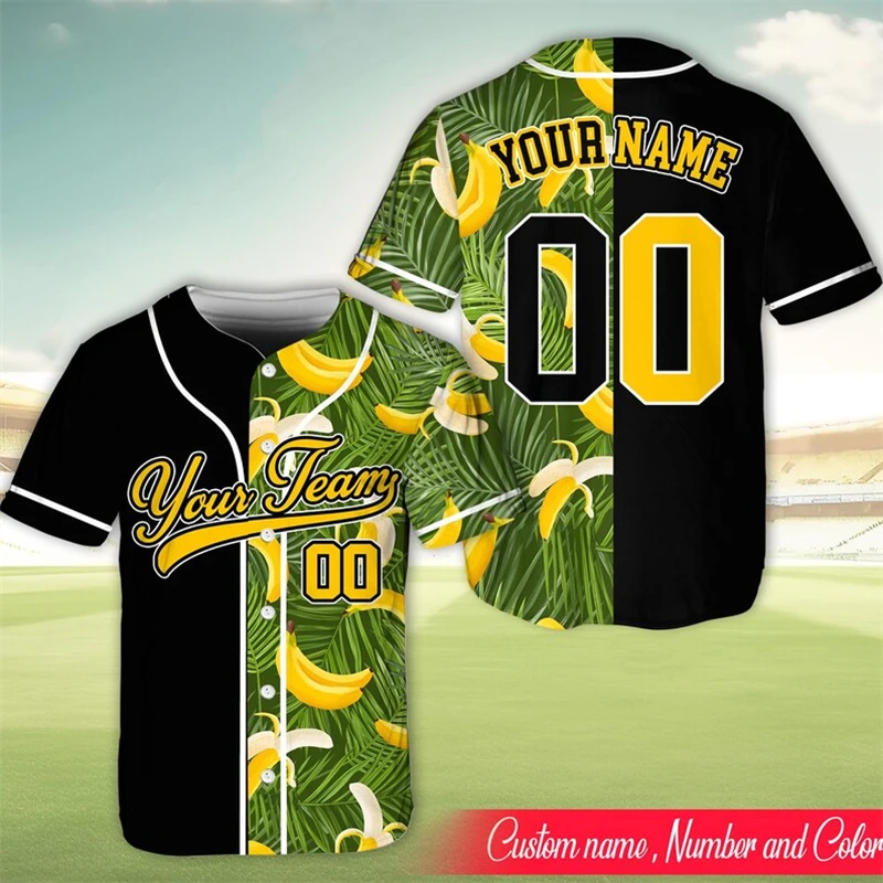 Custom Name Number Summer Fruit Print Baseball Jersey For Men Women Hawaiian Fashion Player Uniform Unisex Sports Baseball Tees