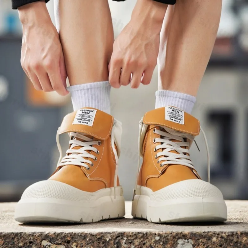 

Men's Retro High Top Thick Soled Casual Single Boots 2025 Autumn British Style Versatile Comfortable Non Slip Chunky Short Boots