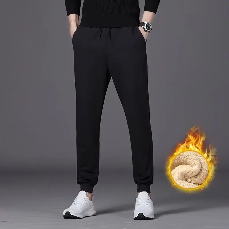 New Men's Fleece-Over-Fleece Thickened Casual Pants for Autumn and Winter Large Sizes Sports Long Trousers Lamb Fleece Warm Swea