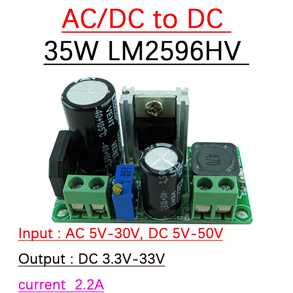 

35Вт LM2596HV AC / DC - DC Преобразователь напряжения 5V - 50V 3.3V - 33V 5V 9V 12V 15V 24V Регулируемый регулятор напряжения