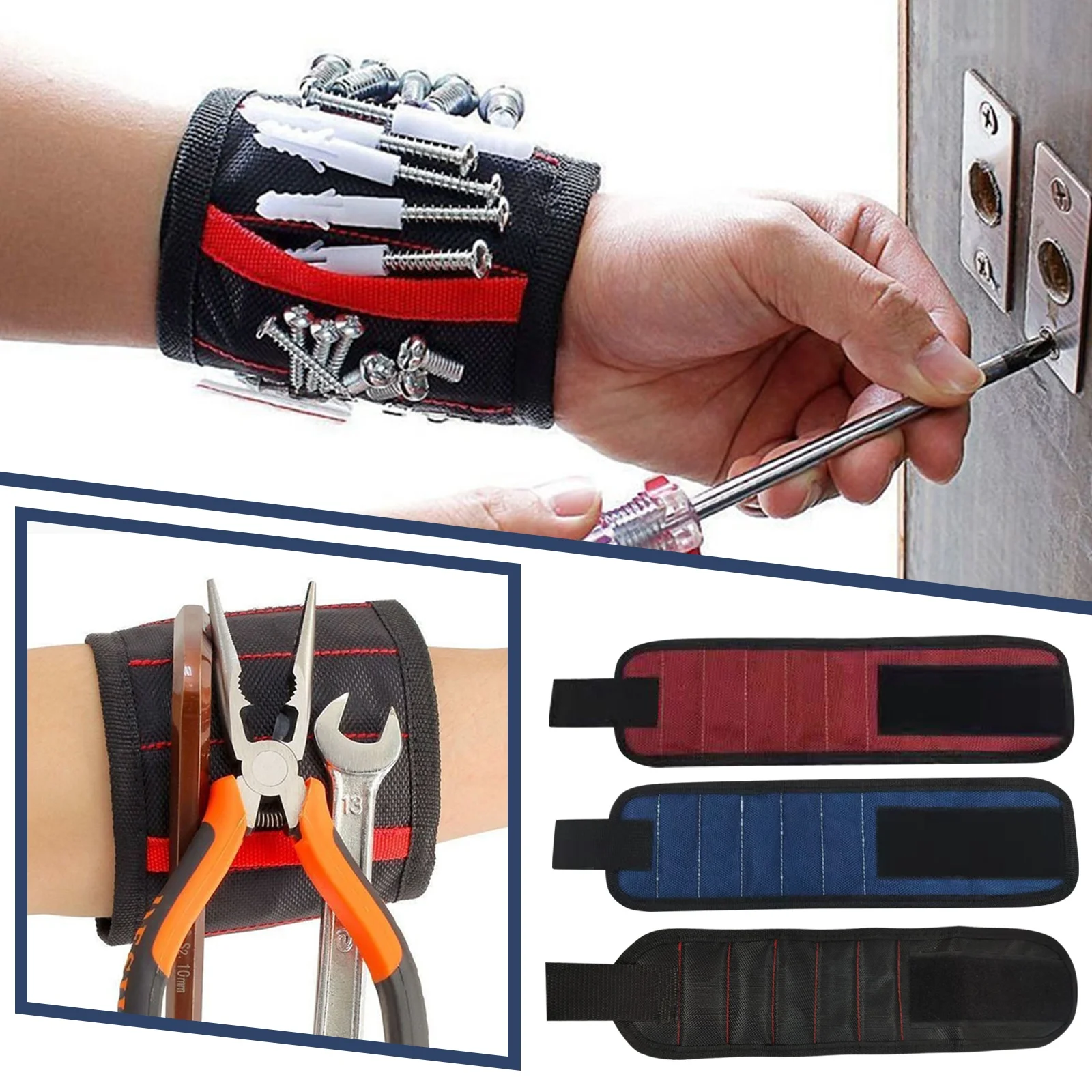 Magnetic Wristband with Super Strong Magnets Holds Screws, Nails, Drill Bit. Unique Wrist Support Design Cool Handy Gadget Gifts