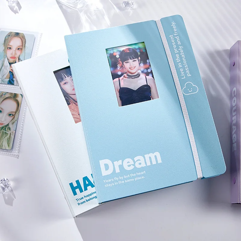 A5 Binder with Photocard Frame Cover & Elastic Strap 4-Pocket Anime Idol Photo Album for 3-Inch K-Pop Collectibles Korean 포카 바인더