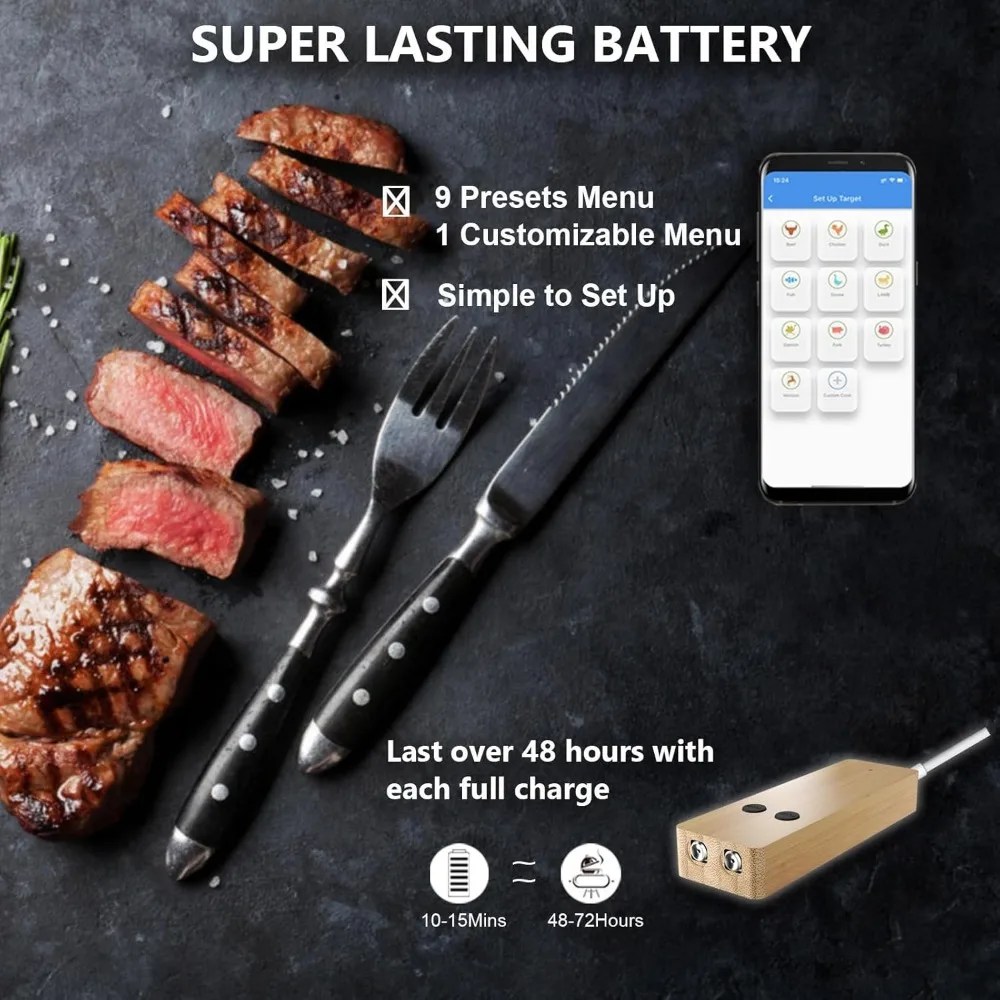 Termômetro De Carne Sem Fio Inteligente, Alcance De 500 pés, Bluetooth, Digital Food Probe