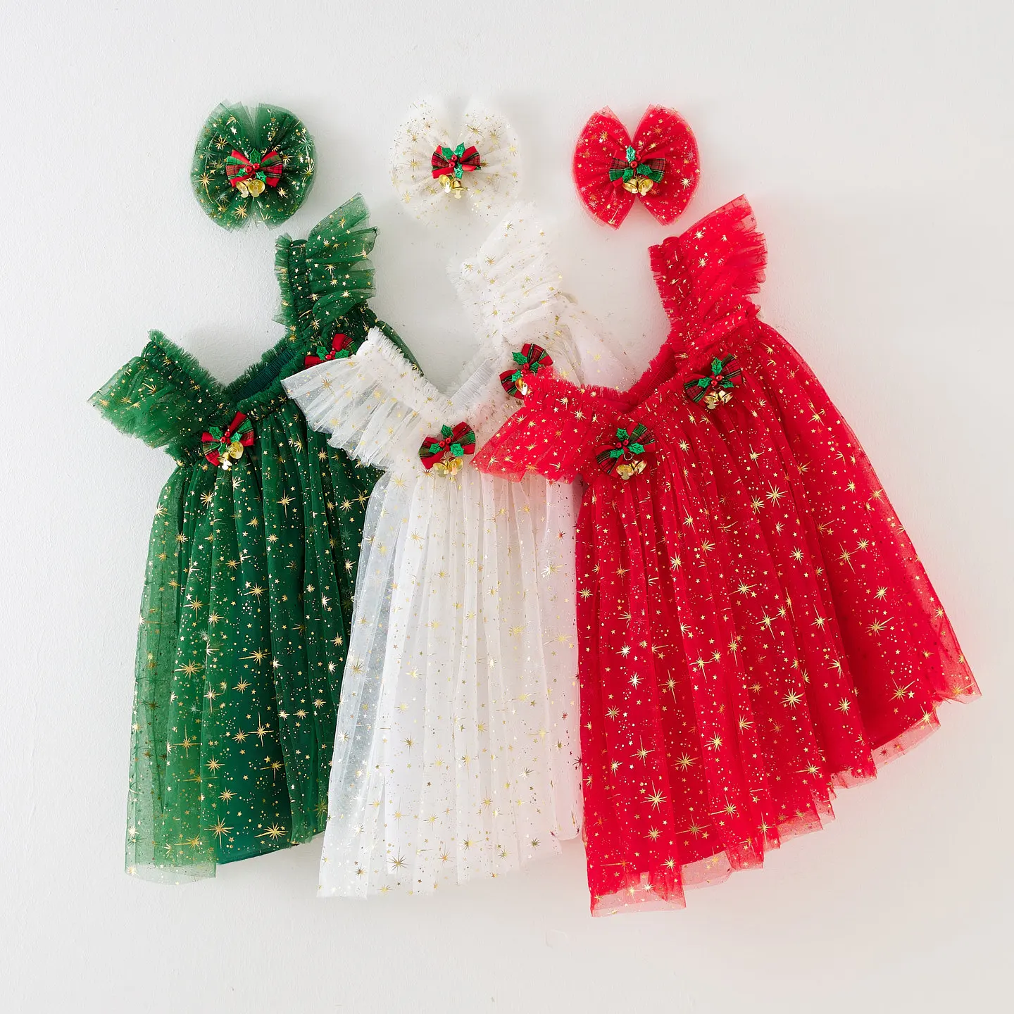 Christmas Kids Dress - Star Sleeveless Gown with Tulle Puffy Skirt, Photo Princess Dress for Baby Kids Dresses for Girls