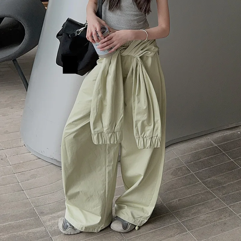 

Свободные прямые брюки-карго с высокой талией, детская одежда для девочек-подростков, комбинезоны с поясом, уличная одежда, брюки-капри от 6 до 16 лет