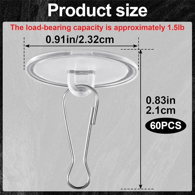 60 Pcs Self Adhesive Ceiling Hooks, Clear Sticky Hooks For Hanging, Removable Sticker Hooks, No Drill Ceiling Hook-Hot