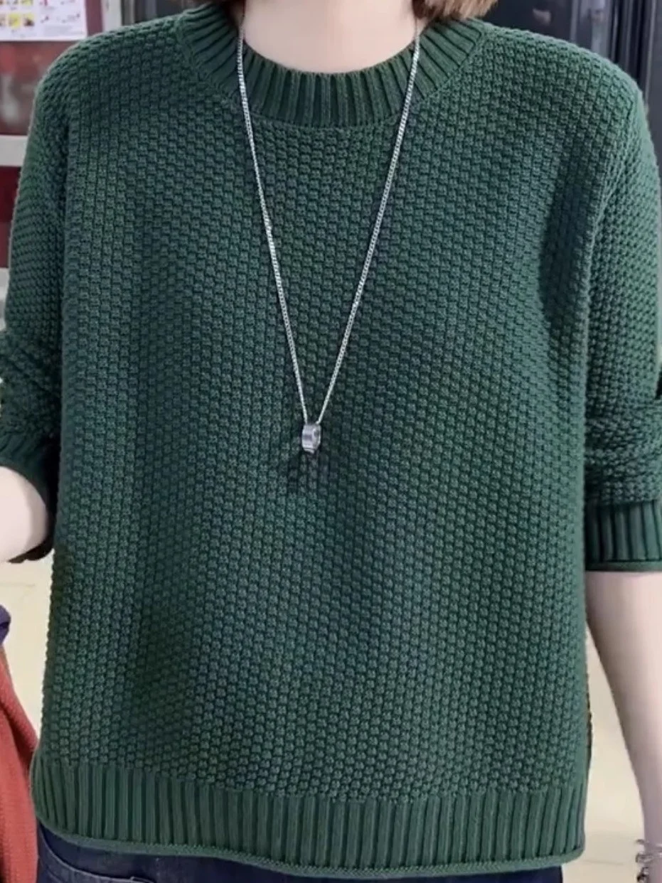 

Свободный женский вязаный свитер Long Sve, осенний модный удобный дышащий винтажный круглый пуловер, топ