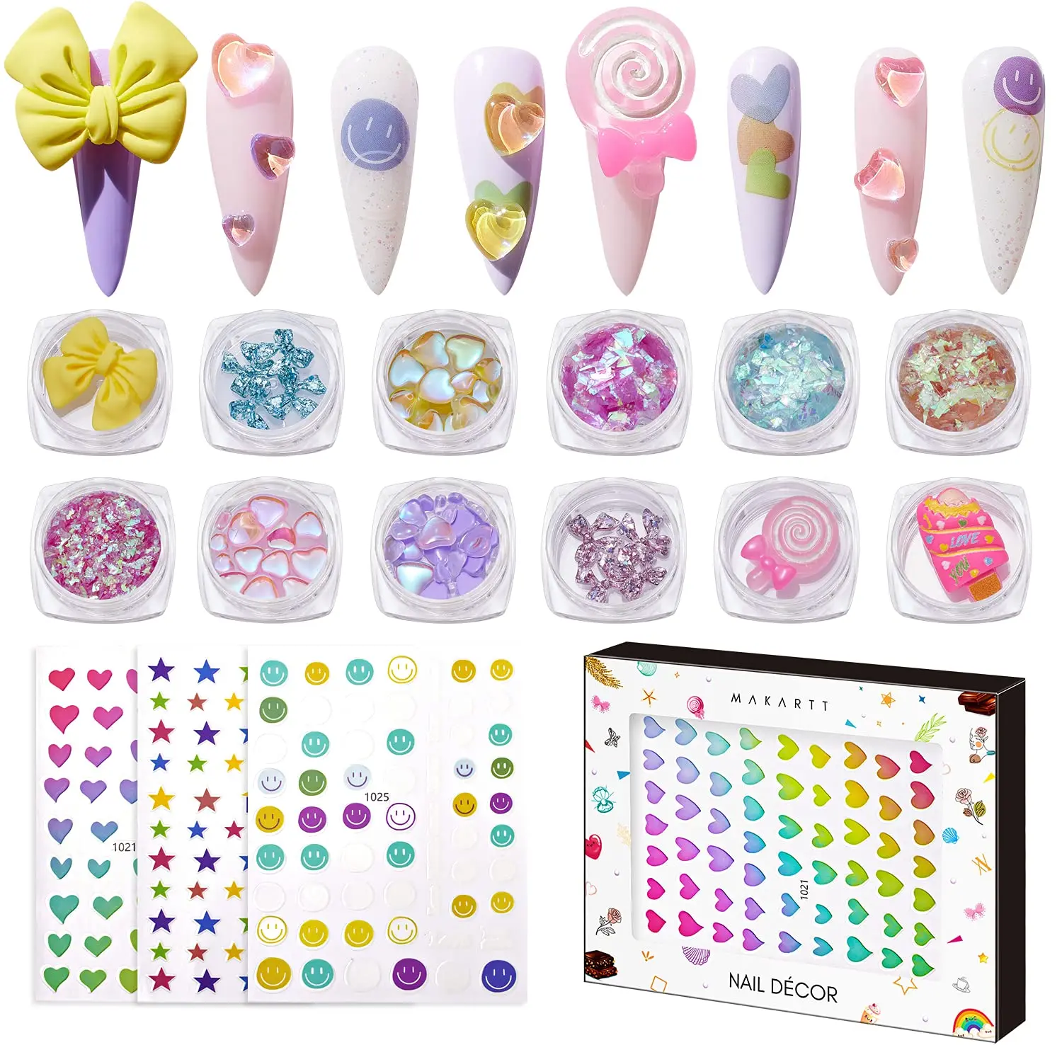 

Makartt Nail Decoration Set, 12 Boxes Sequins Nail Glitters with 4 Sheets 3D Nail Stickers for Nails Art Design Nail Accessories