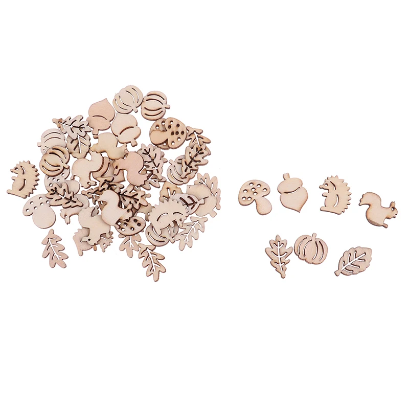 Mélange d'artisanat en bois, feuille d'écureuil en forme de champignon, hérisson, décoration de maison, 50 pièces