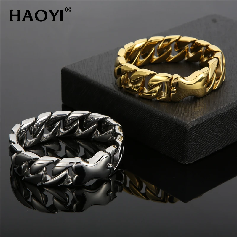 

20/24/31cm Mens Bracelet Stainless Steel Male Chunky Cuban Bracelet Silver Color Braclet Chunky Cuban Chain Link Gold Bracelet