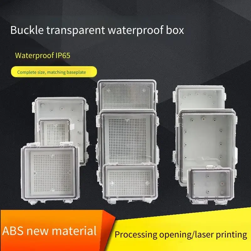 Waterproof Plastic Junction Box with Lock Hinge Transparent Cover Stainless Steel Buckle Power Distribution Box for Electrical A