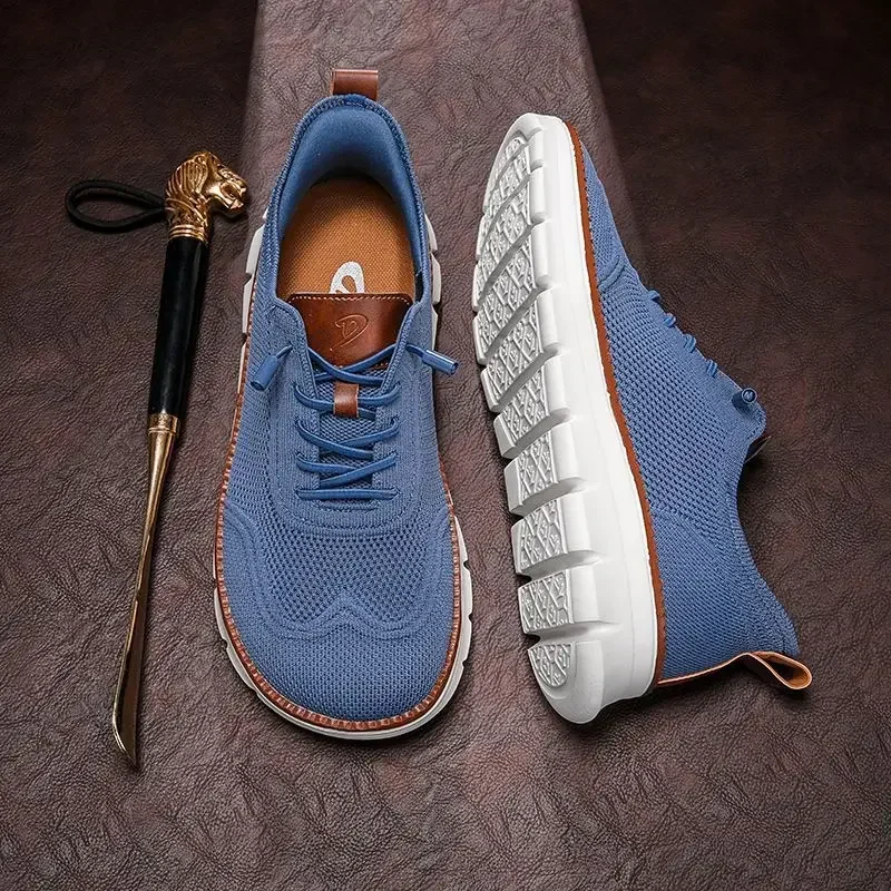 Non‑Slip Soft Fashion Dress Shoes Men's Breathable Knit Wide‑Toe Casual Shoes, Lightweight Comfortable Walking Hiking Sneakers