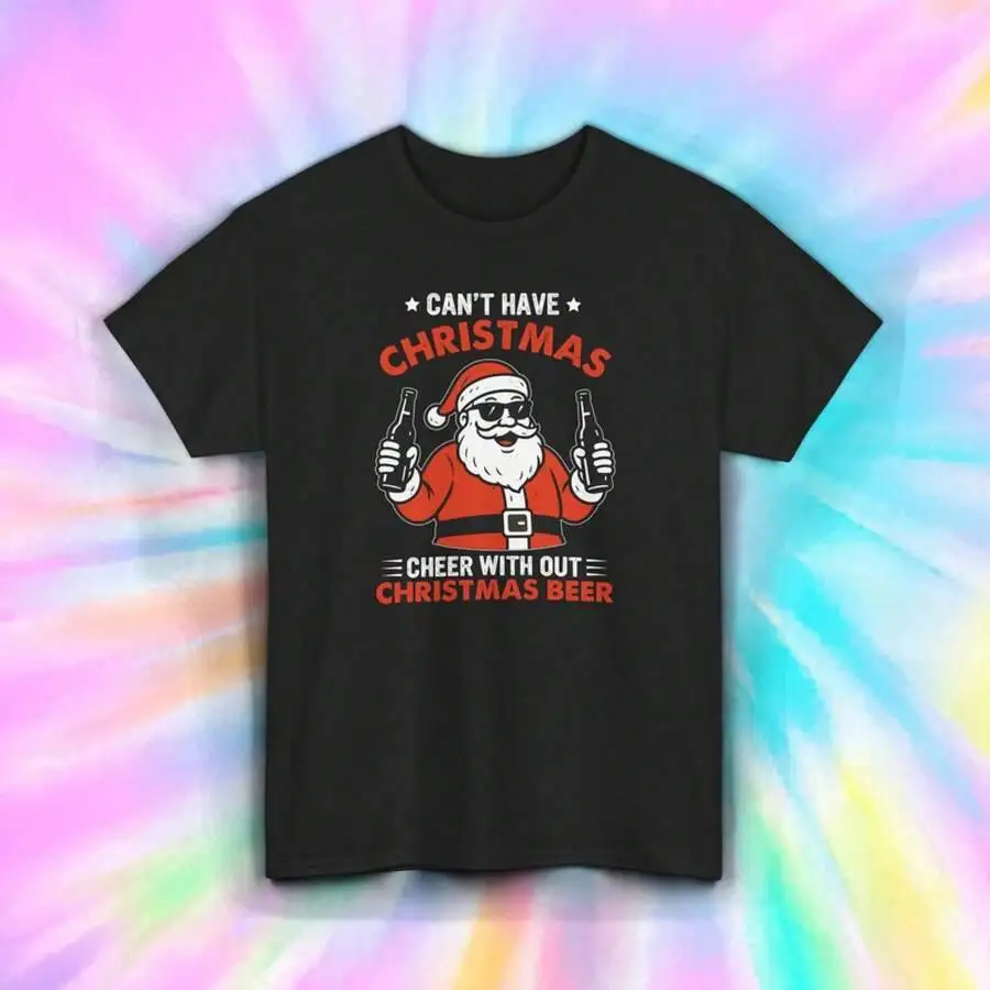 Beer Shirt| Funny Santa Drinking Holiday Cheer Party Booze Tee S–5XL 100% Cotton Trendy Y2K Short-Sleeve Tee-Soft, Quick-Drying,