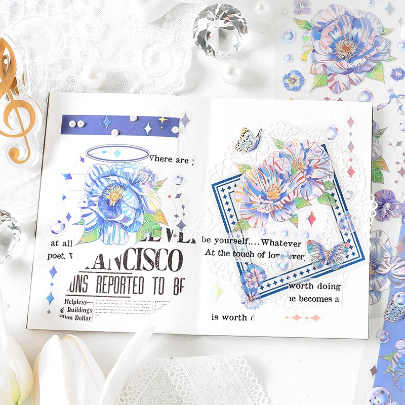 3 قطع كبيرة الحجم على شكل زهرة طويلة - ملصقات شريطية، أنماط الورد والفاوانيا الرائعة، مثالية لتزيين المجلات وسجلات القصاصات