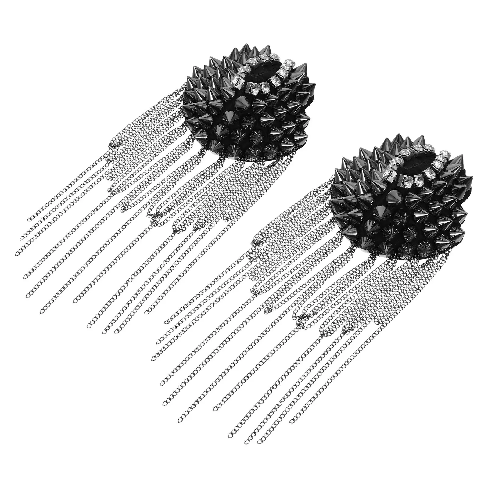 

2 шт. аксессуаров для плеч в стиле панк - эполеты с кристаллами и бахромой, украшенные бусинами, с отстегивающейся цепочкой-кисточкой для курток