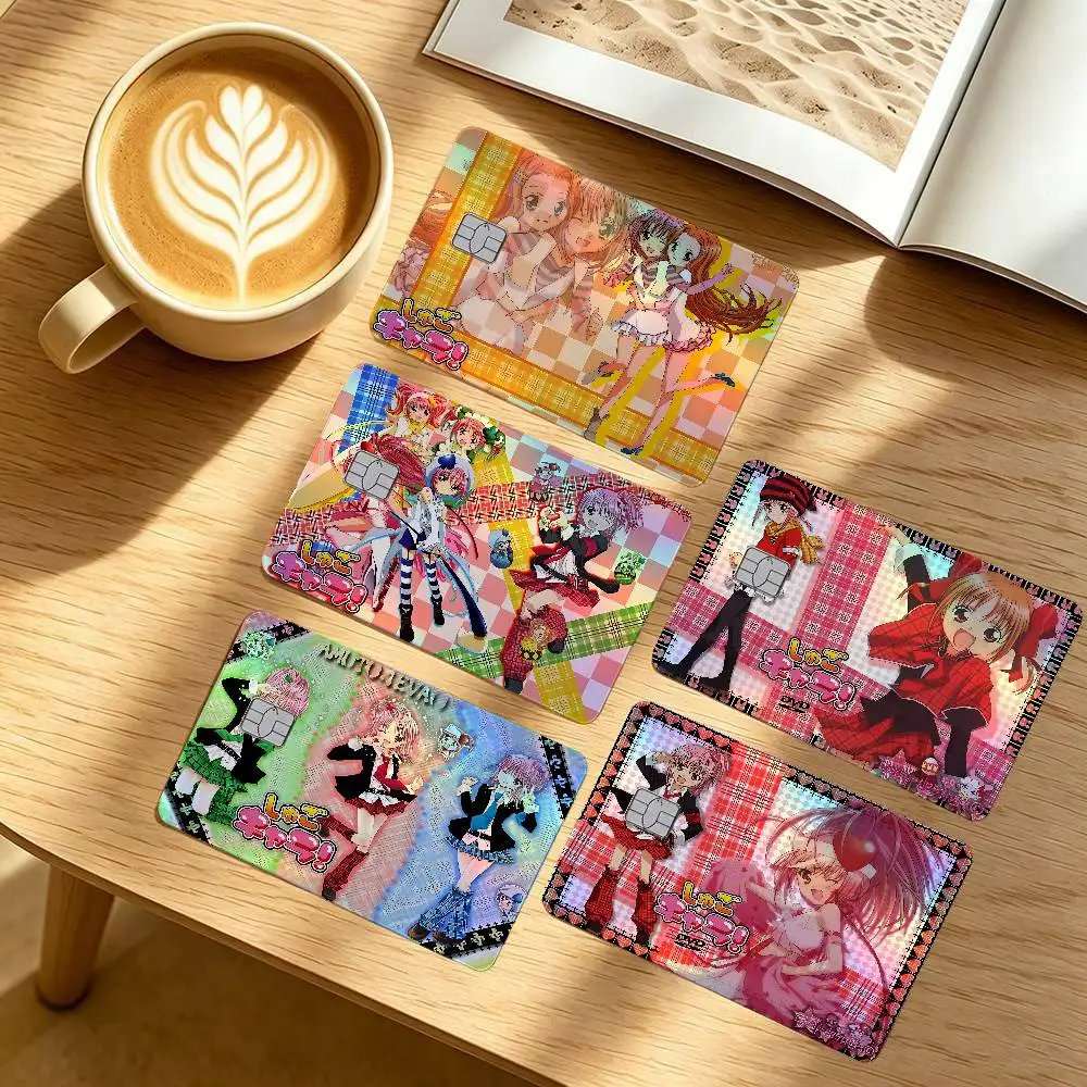 Shugo Chara Hinamori Amu 4Pcs/Set Holographic Laser Credit Card Stickers Iridescent Waterproo Fits All Standard Bank Cards
