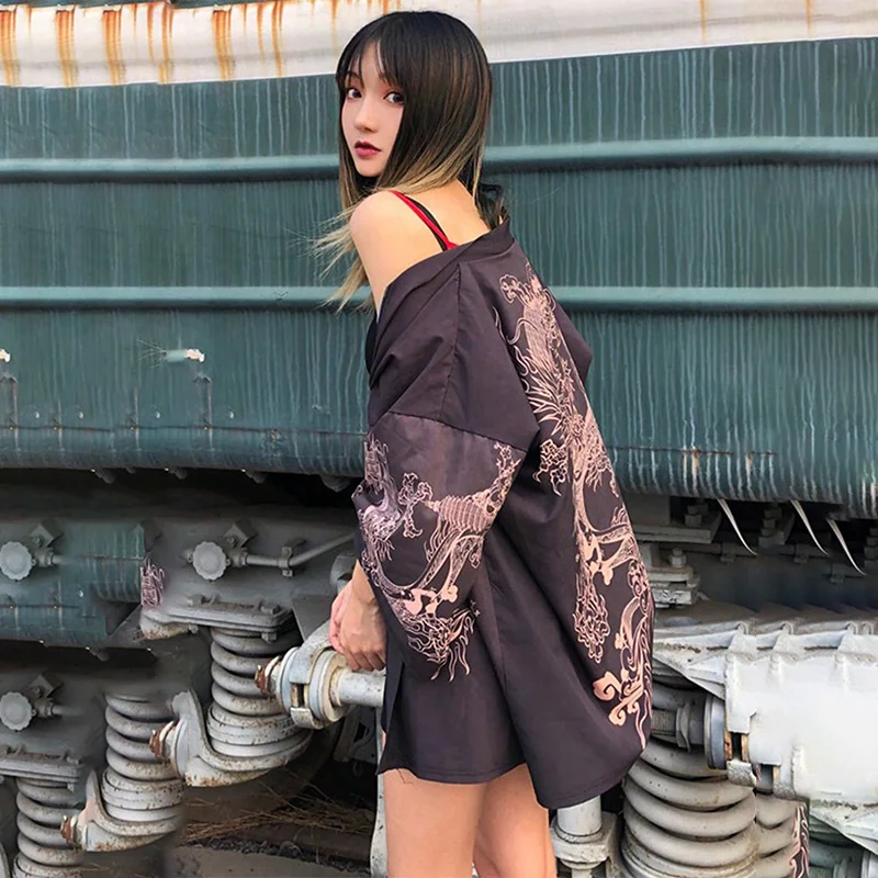 Estilo chinês retro solto melhorado hanfu dragão robe quimono cardigan haori verão plus size praia férias biquíni maiô outerwear jaqueta fina