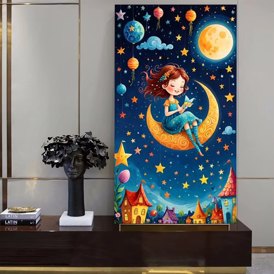 Neue 2025, Mädchen, Prinzessin, Stern, Mond, DIY, Diamantmalerei, Landschaft, Mosaik, Stickerei, Kreuzstickerei, Set, Heimdekoration