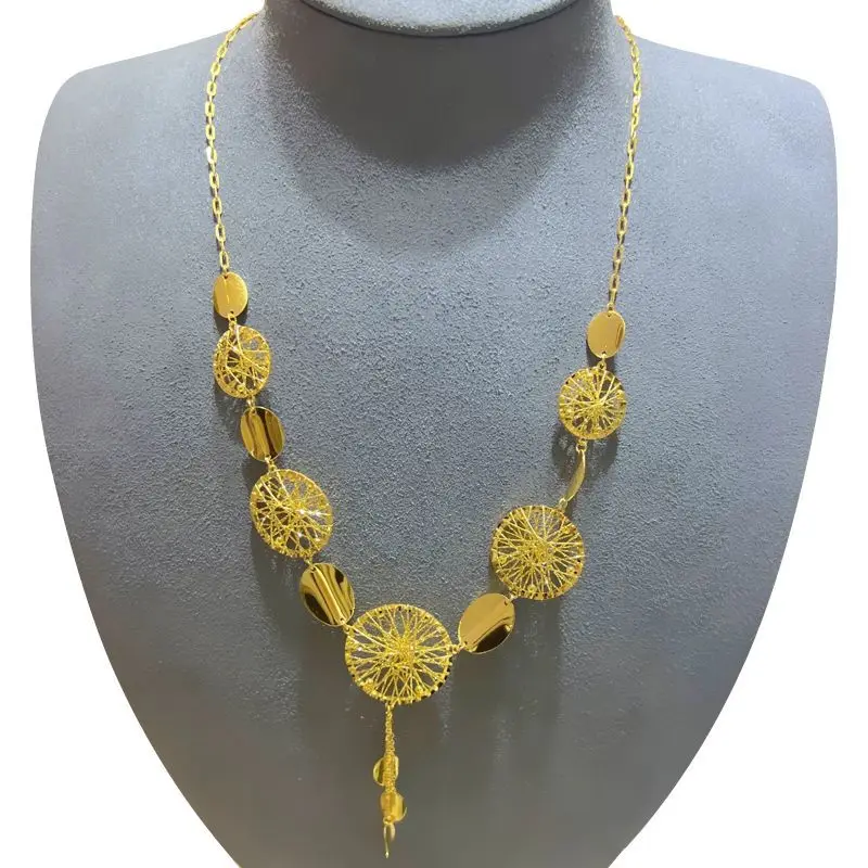 9999 24K real gold passionate necklace hollowed fringe one set chain feminine quality light luxury style high sense necklace
