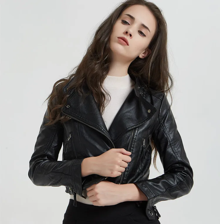 Women's PU Washed Leather Coat, Short Motorcycle Coat, Rivet Fashion, Short, Spring and Autumn, 2024