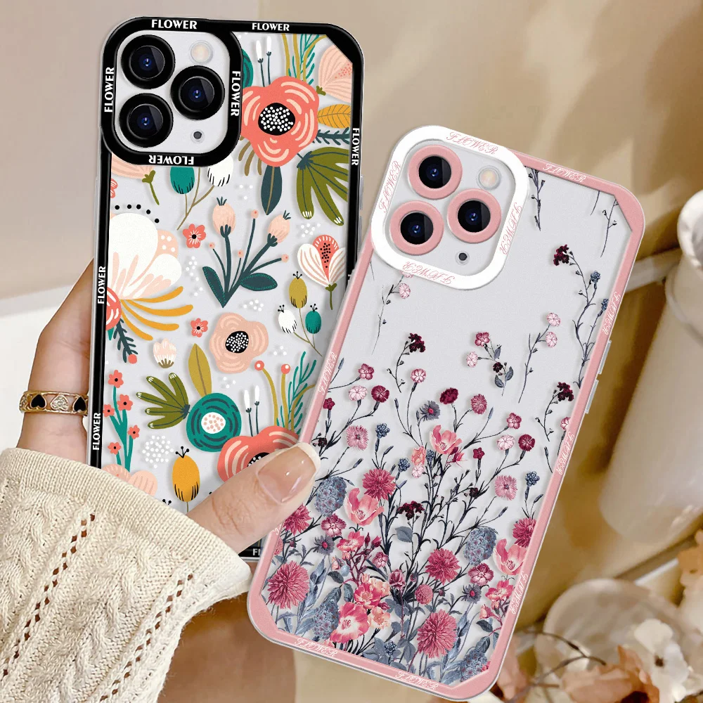 Flower Phone Case For iPhone 11 Case iPhone 13 12 14 15 Pro Max 12 13 Mini XR XS X 7 8 15 Plus SE 2020 Soft Silicone Back Cover