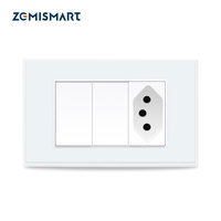 Zemismart 20A Zigbee Smart Brazil Socket with Two Push Light Switch Brazilian Wall Outlet Switch Works with Tuya Smart Life App