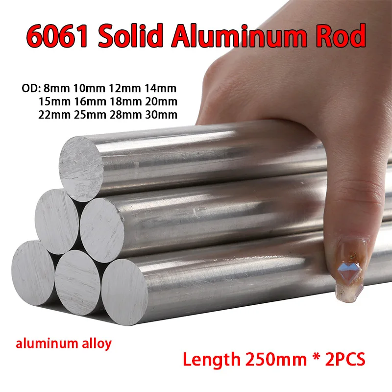 6061 Solid Aluminum Rod 2Pcs Aluminum Alloy Round Rod Outer Diameter 8 10 12 14 15 16 18 20 22 25 28 30 mm Length 250mm