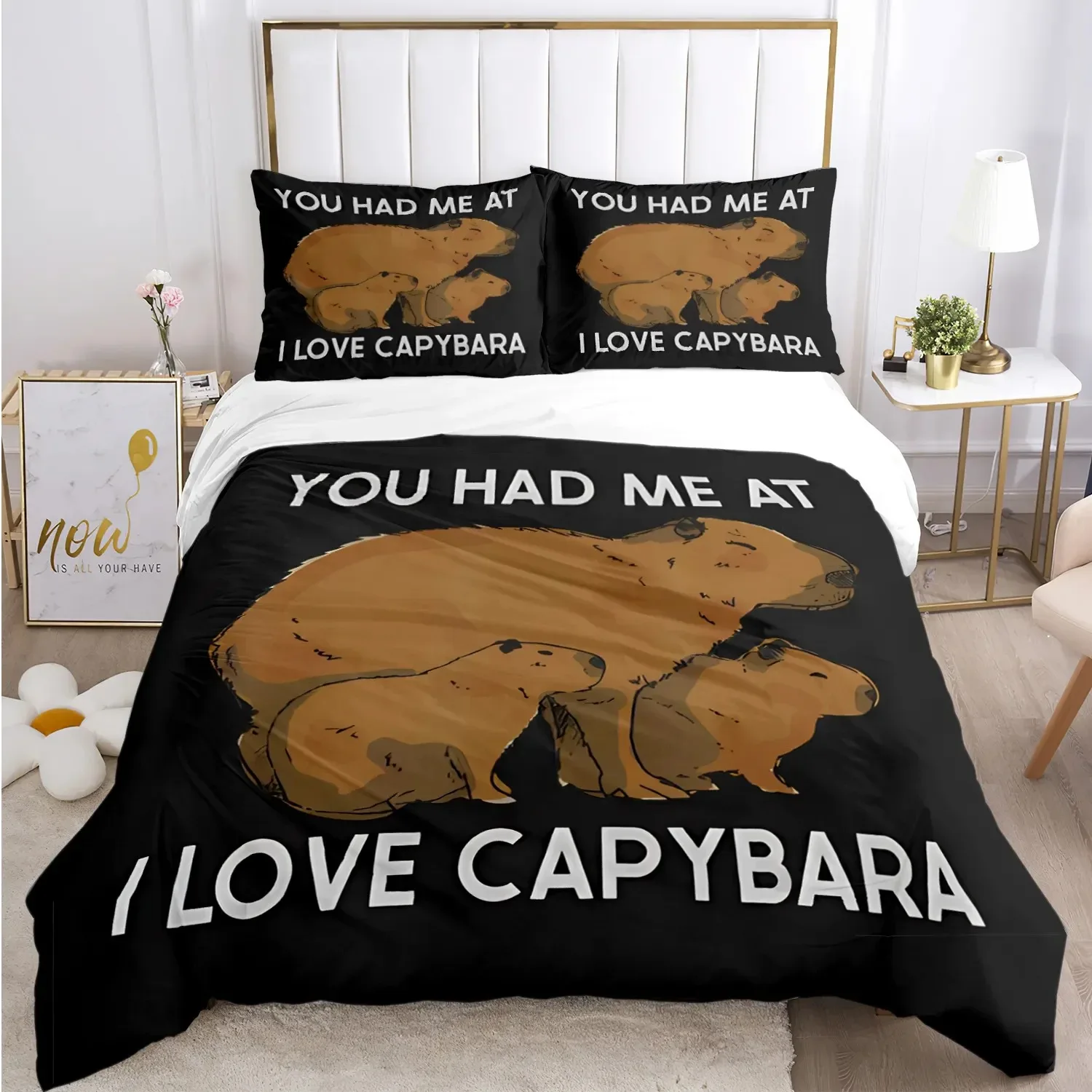 

Funny Capybara Anime Duvet Cover Kawaii Animals Bedding Set Soft Quilt Cover Full Size for Children Kid Teens Bedroom Decoration