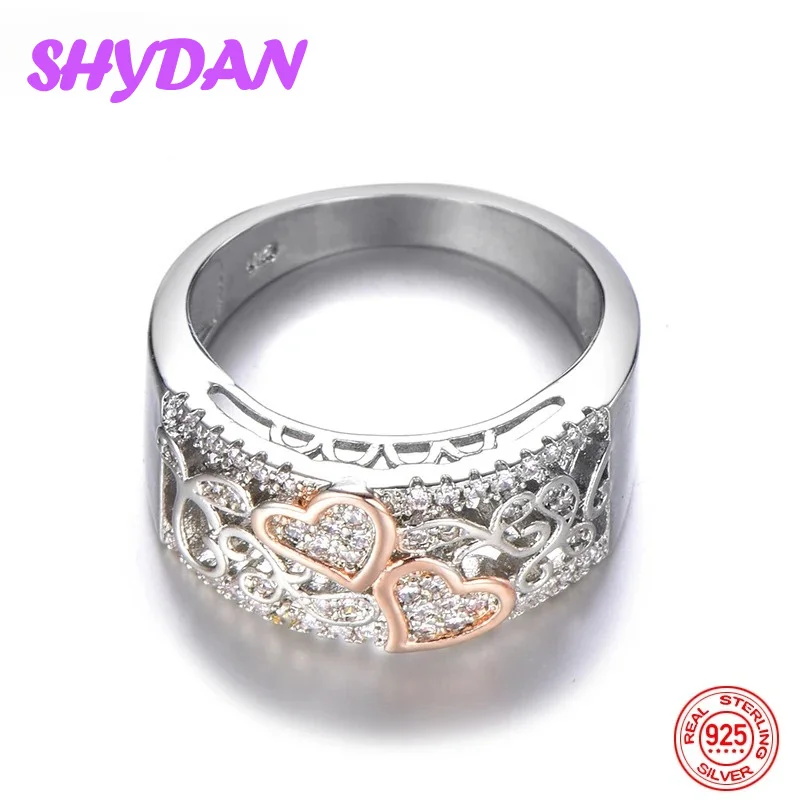SHYDAN 925 Sterling Silver Heart Pattern Rings For Women Fashion Charm Jewelry view 5