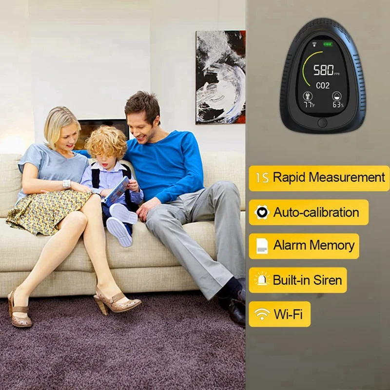 5 In 1 Tuya Air Quality Monitor Photoelectric Carbon Dioxide Detector Fire Alarm CO2 Temperature Humidity Detector