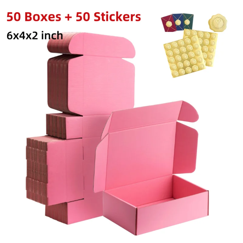 50pcs 6x4x2 Inches Small Shipping Boxes,Pink Mailer Corrugated Cardboard Boxes for Shipping Packaging Mailing Products